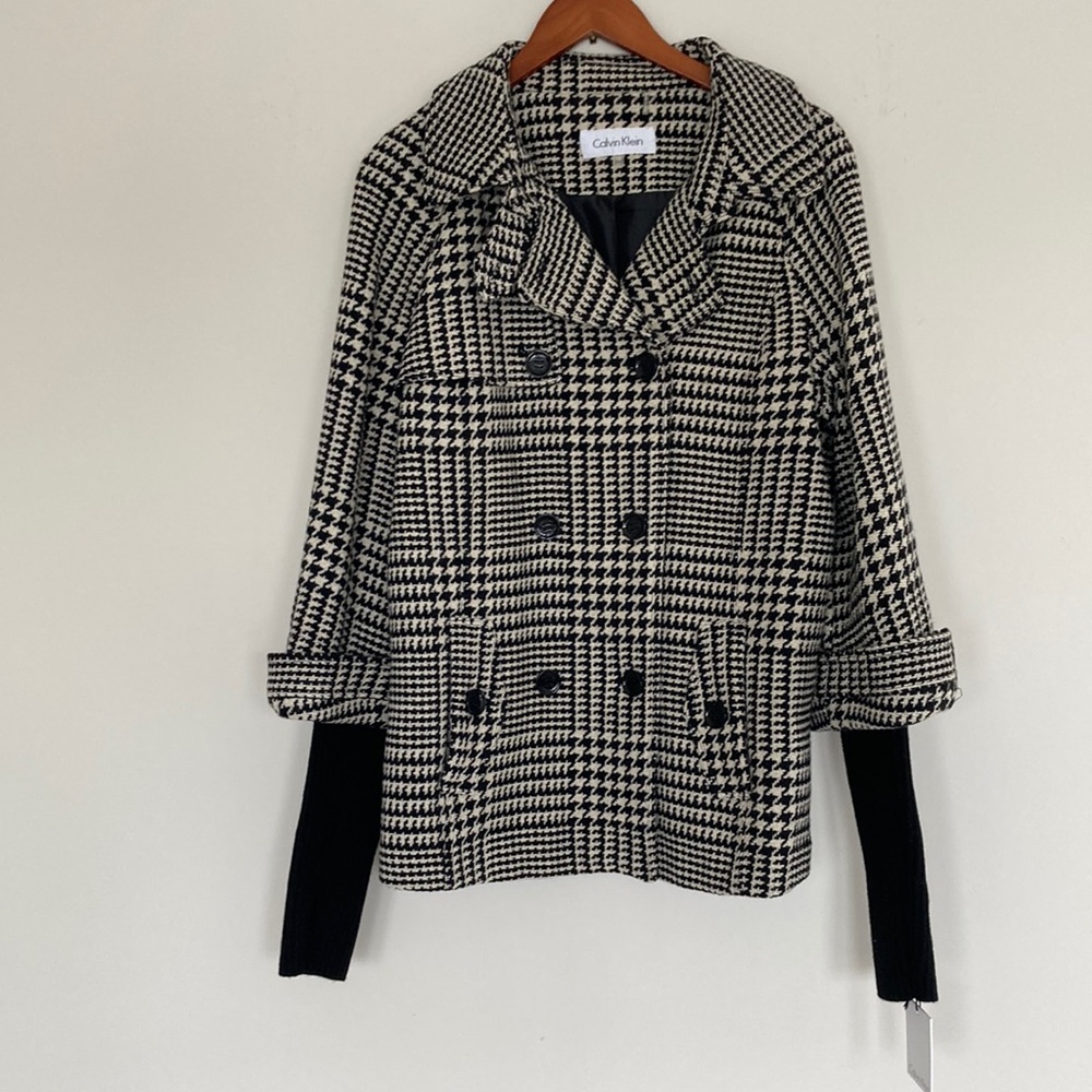 Calvin Klein Houndstooth Jacket with knit sleeves